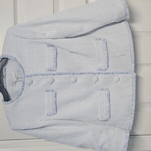 Preston & York Judith Boucle Tweed Round Neck Jacket: Blue/White Stripe:Size- 8